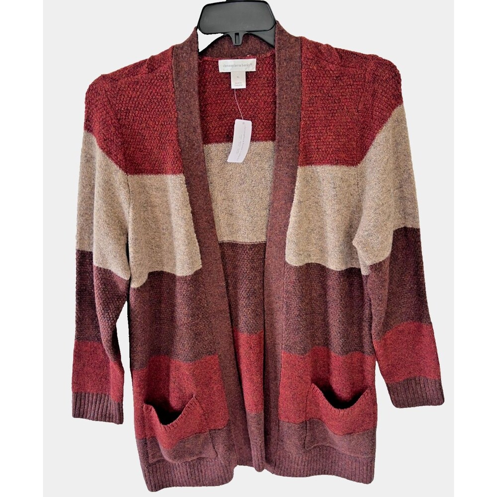 Christopher & Banks Multi Striped Cardigan with front pockets Size XL NWT